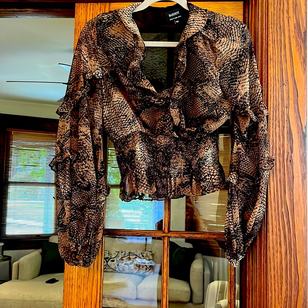 BARDOT- Brown snake skin printed blouse- Size small